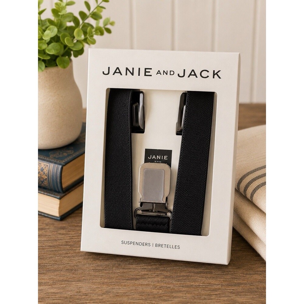 Janie And Jack Infant Boys Black Stretch Suspenders Size 0-6 Months New - Picture 2 of 3